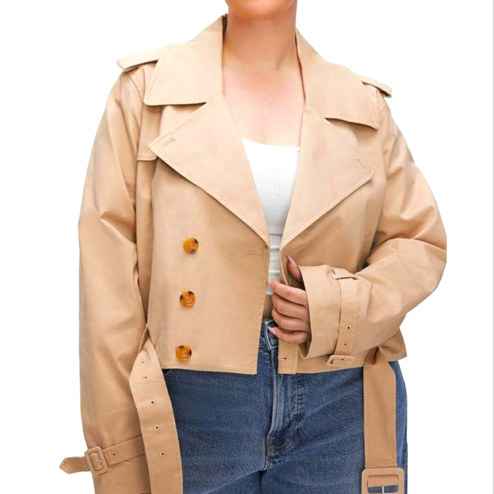 Good American Womens Beige Crop Cotton Trench Coat Outerwear Plus NWT 4X  😇 7